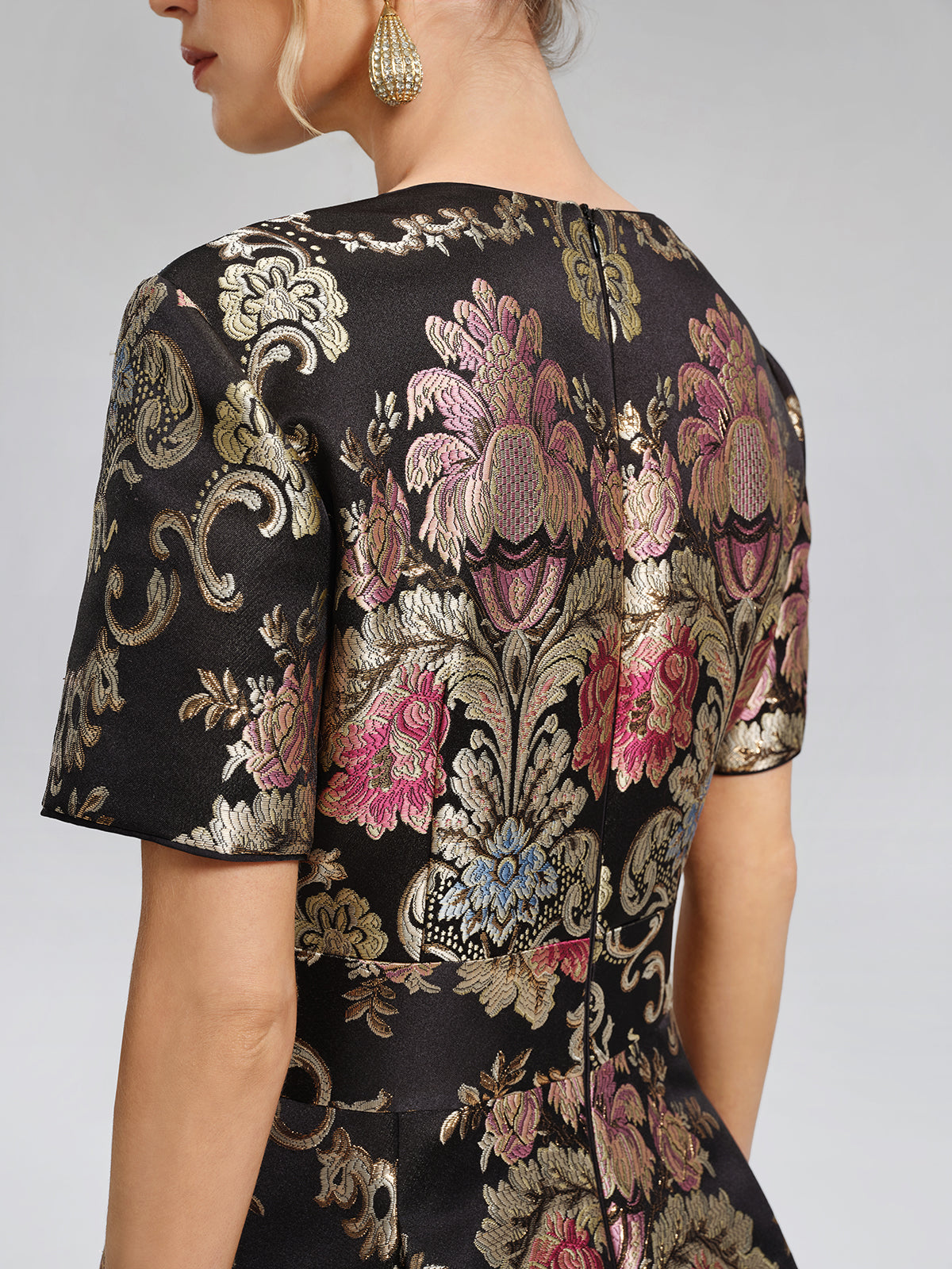 Vintage Metallic Embroidered Evening Gown Dress