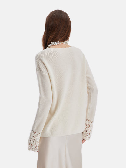 Cashmere Crochet Lace Panel Top