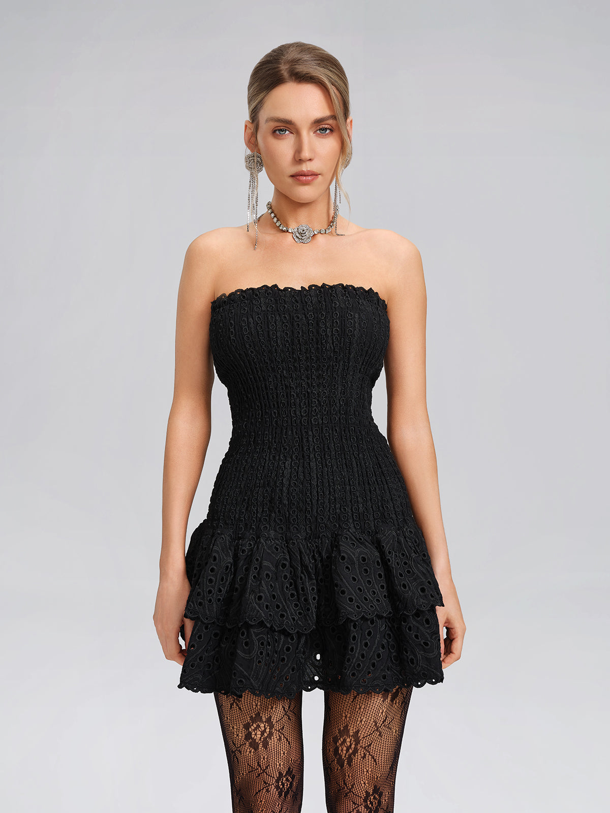 Cutout Strapless High-Stretch Cotton Dress