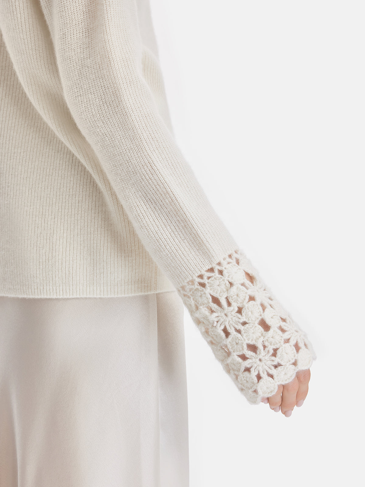 Cashmere Crochet Lace Panel Top