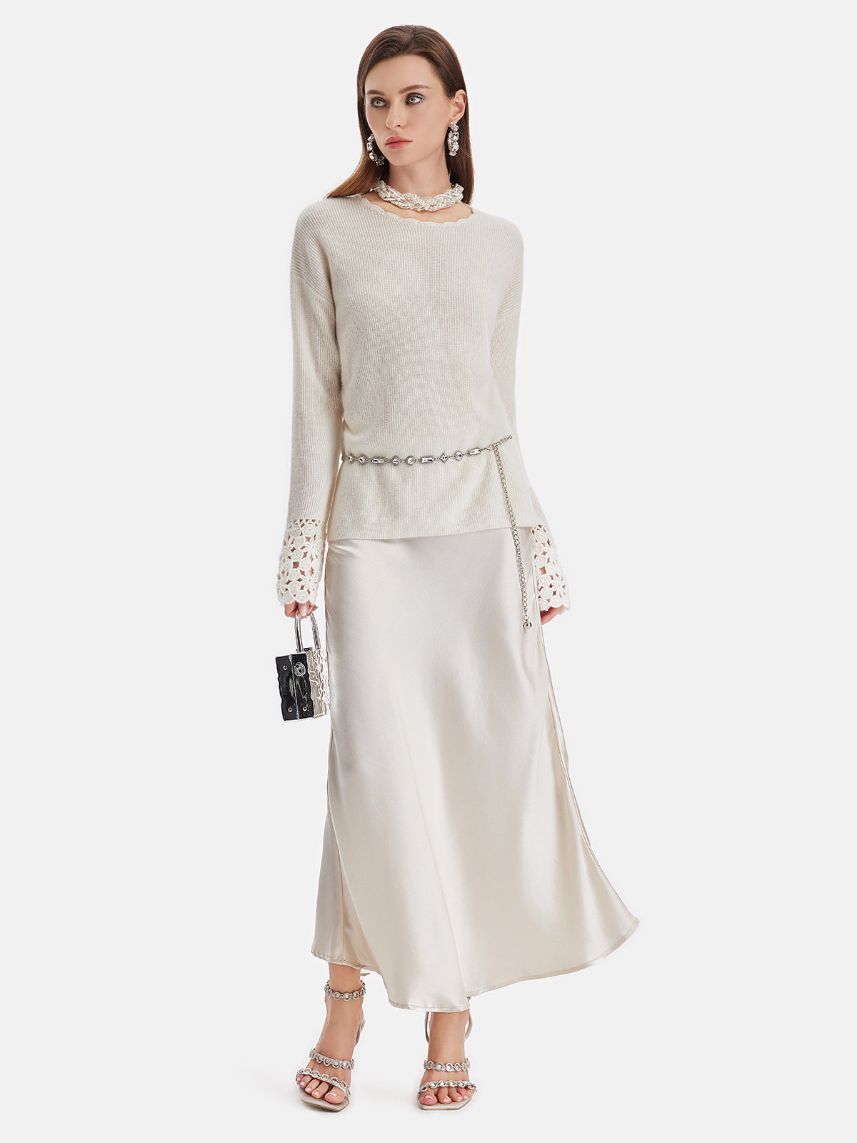 Cashmere Crochet Lace Panel Top