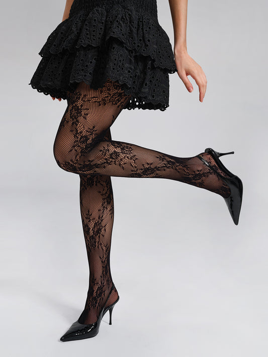 Lace Pattern Stretch Fishnet Tights