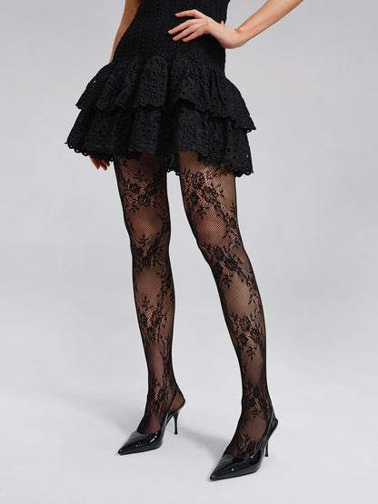 Lace Pattern Stretch Fishnet Tights