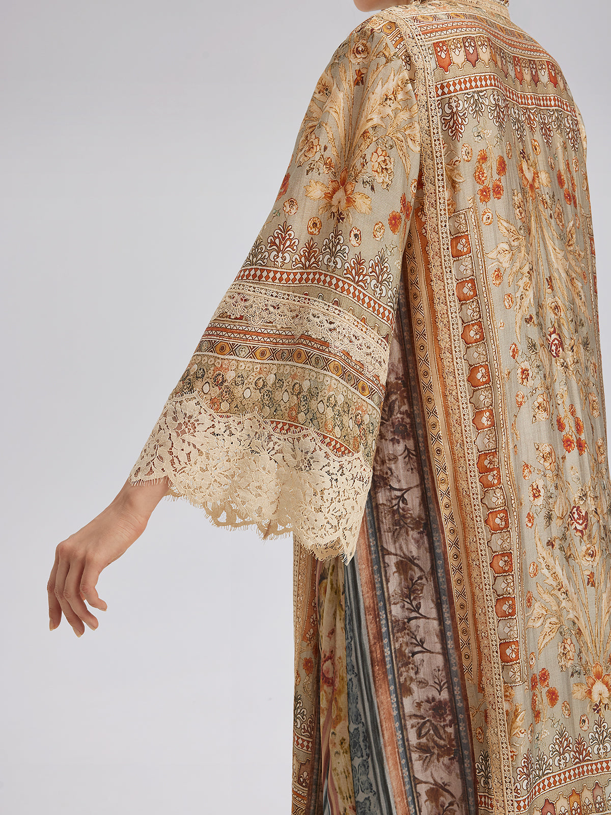 Final Sale | Artistic Botanical Print Lace-Trim Dress (Belt Included)