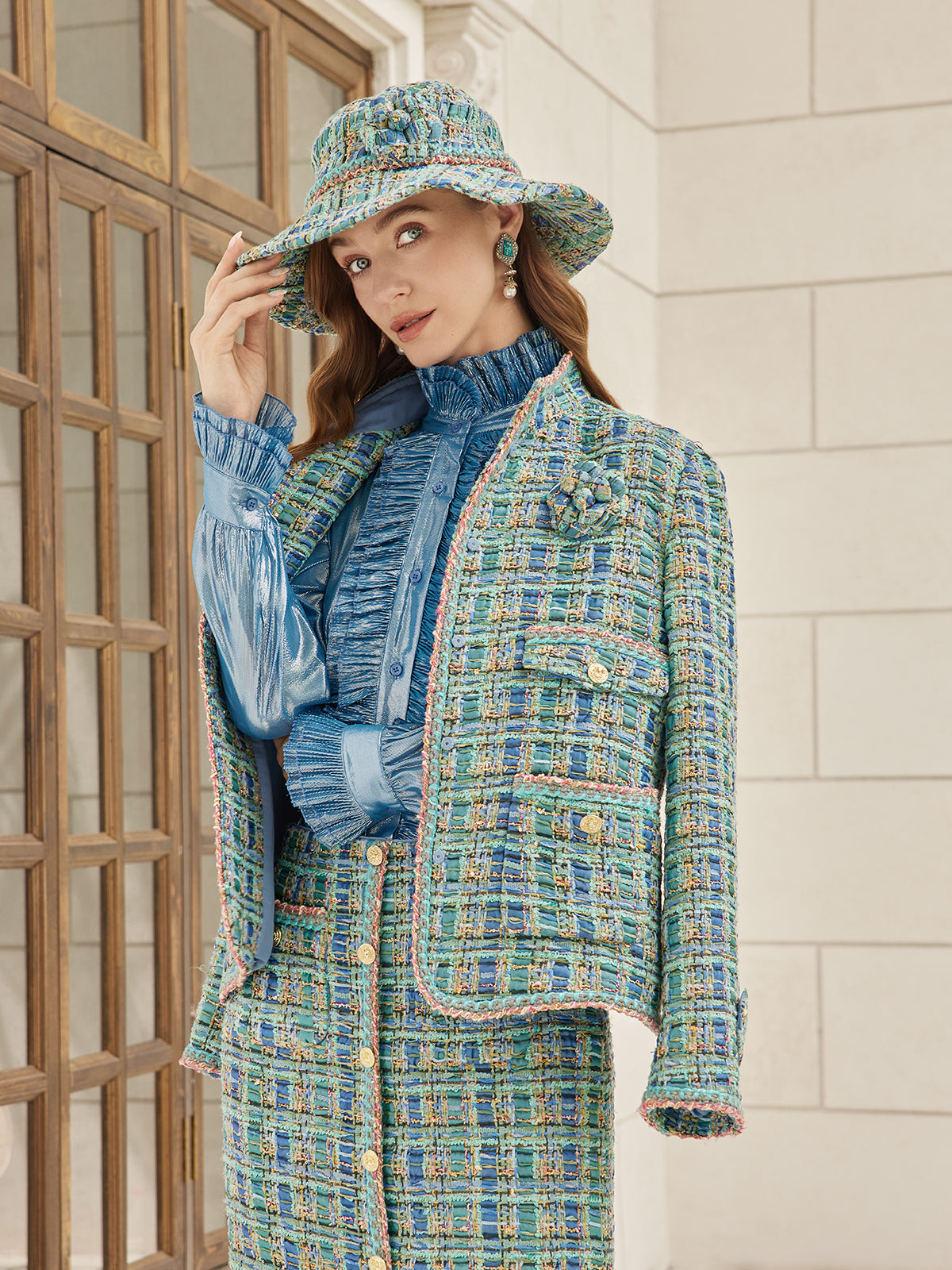 Multicolor Tweed Hand-Sewn Braid Trim Hat