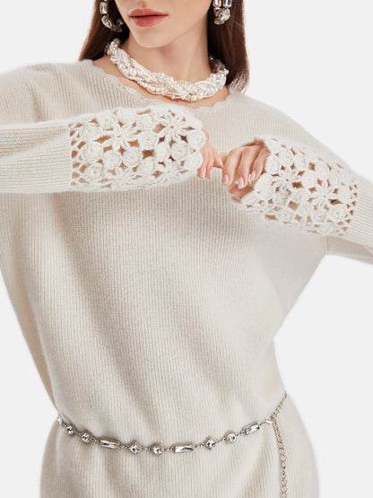 Cashmere Crochet Lace Panel Top