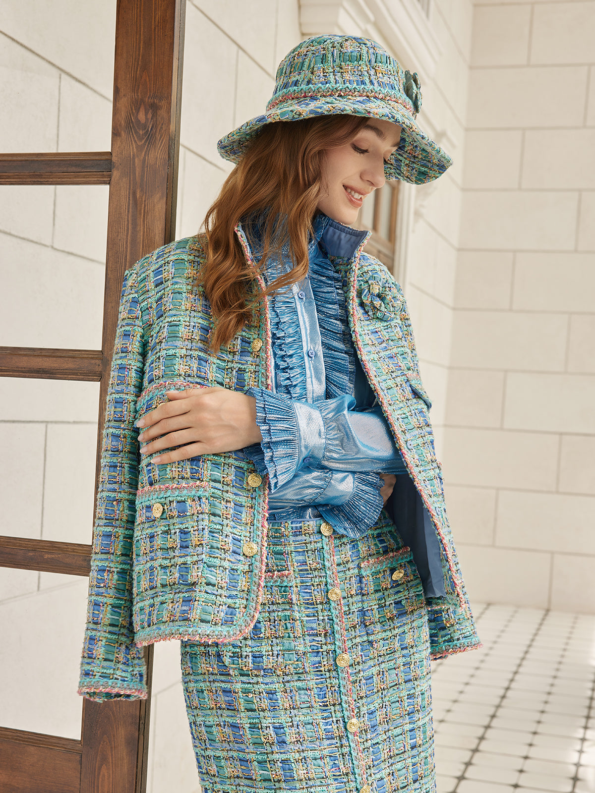 Multicolor Tweed Hand-Sewn Braid Trim Hat