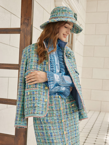 Multicolor Tweed Hand-Sewn Braid Trim Hat