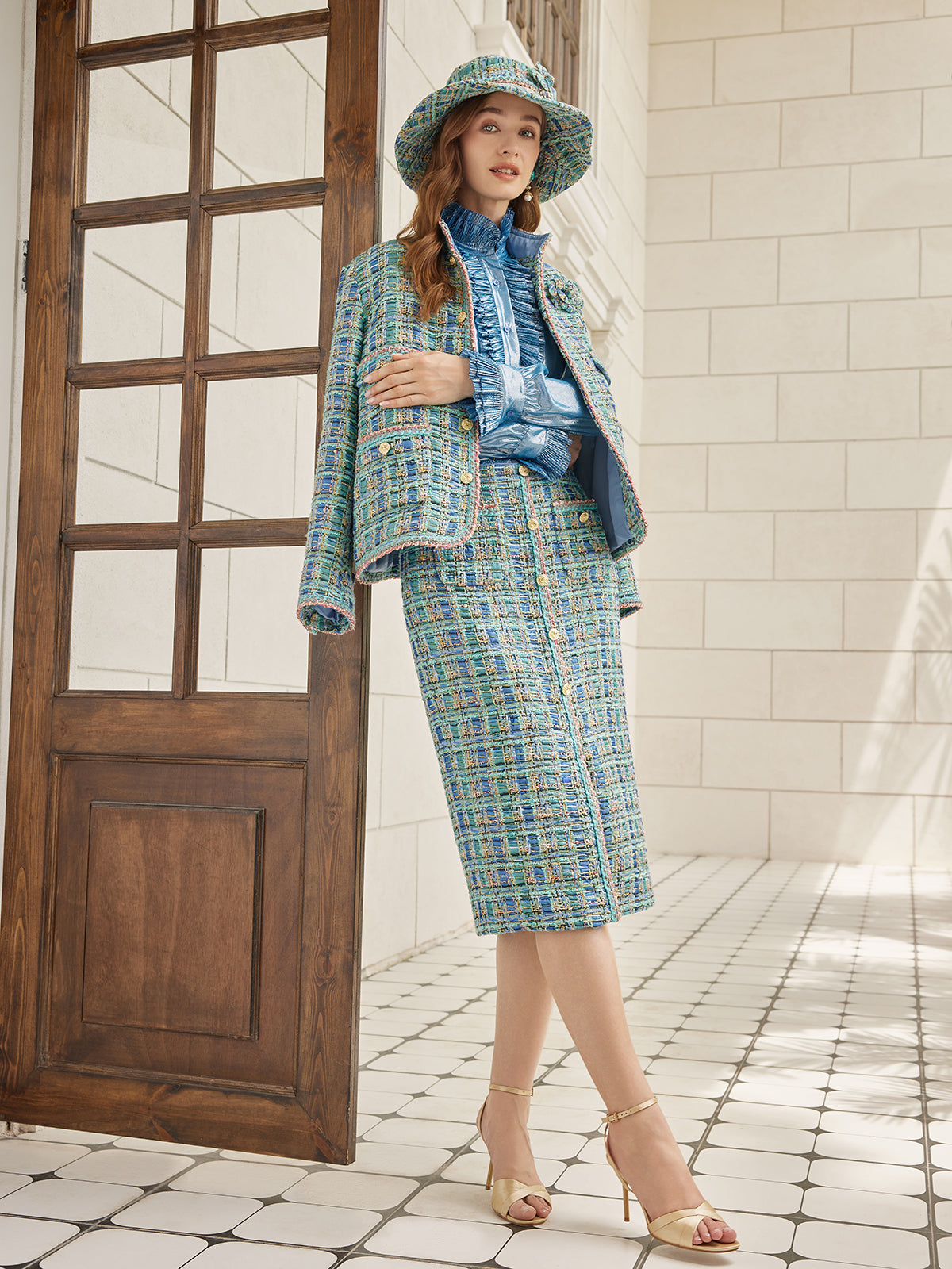 Multicolor Tweed Hand-Sewn Braid Trim Jacket (Matching Scrunchie Included)