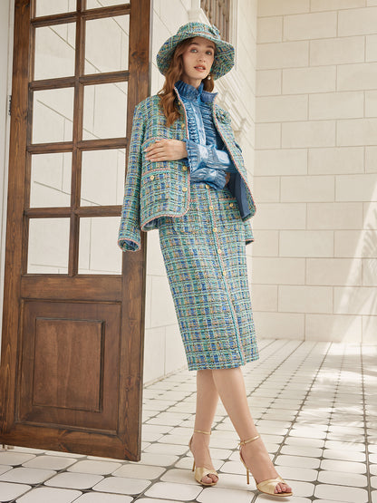 Multicolor Tweed Hand-Sewn Braid Trim Jacket (Matching Scrunchie Included)