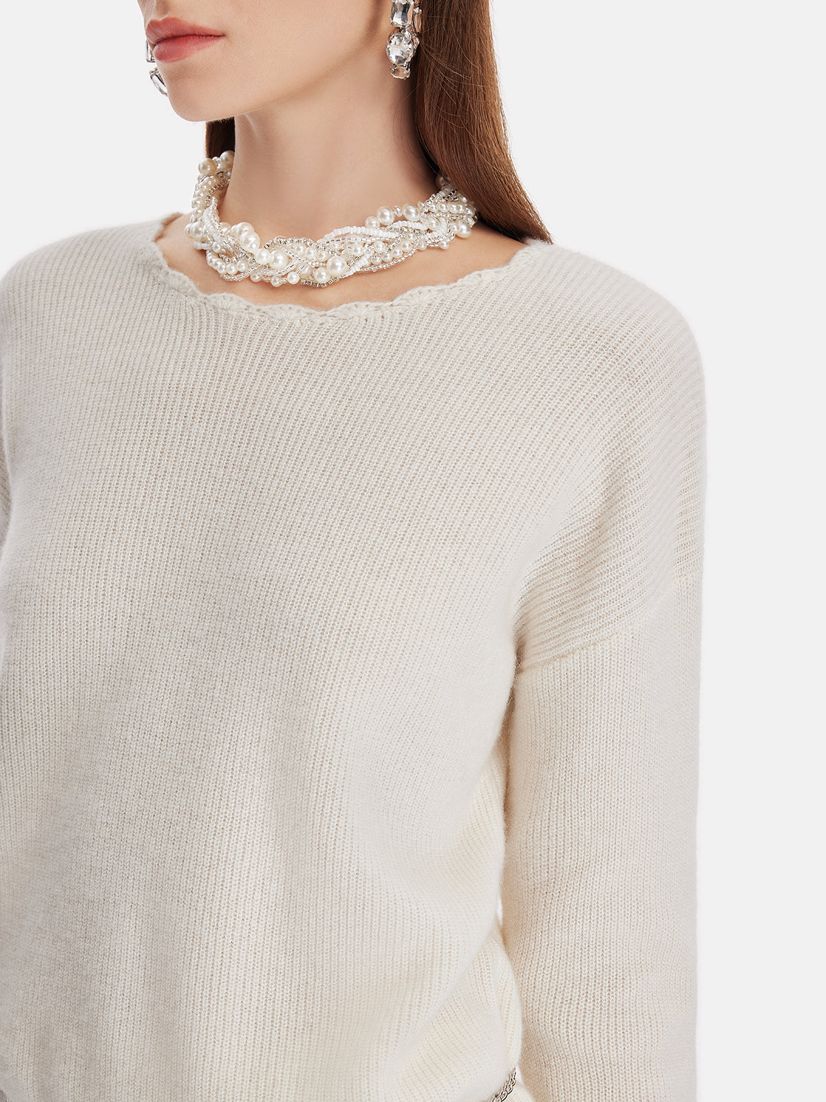 Cashmere Crochet Lace Panel Top