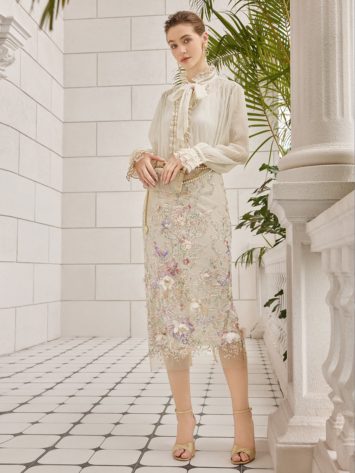 Handcrafted 3D Floral Beaded Embroidered Skirt