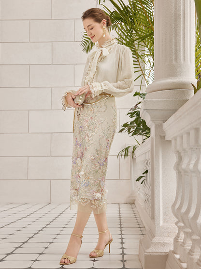 Handcrafted 3D Floral Beaded Embroidered Skirt