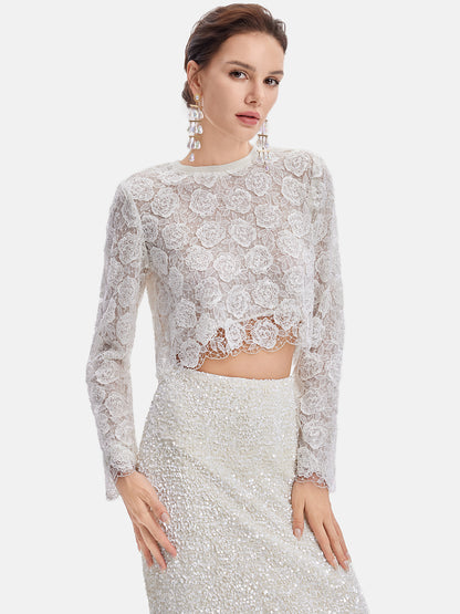 French Lace Beaded Rose Top