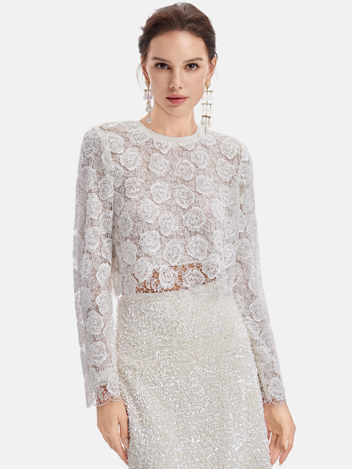 French Lace Beaded Rose Top