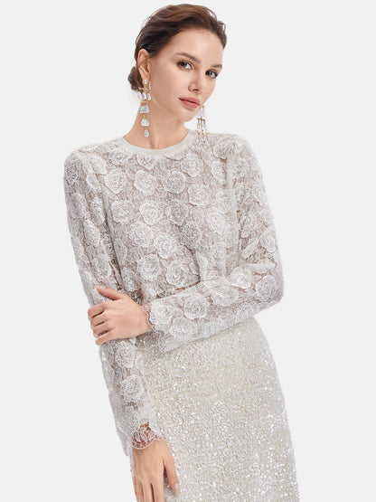 French Lace Beaded Rose Top