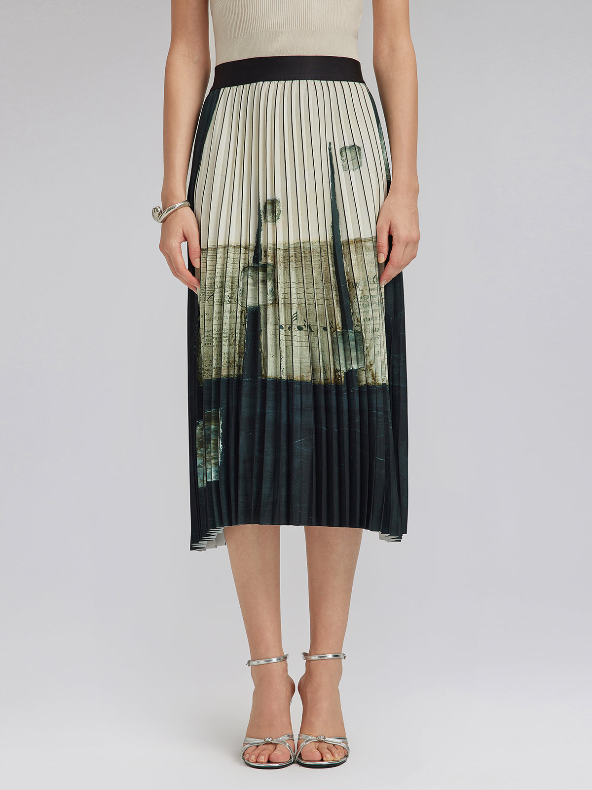 Artfully Pleated Elastic Waist Skirt