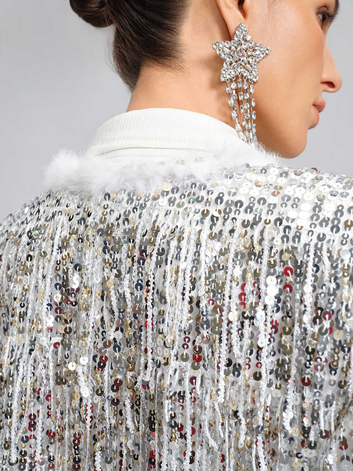 Sequined Beaded Fringe Cropped Jacket