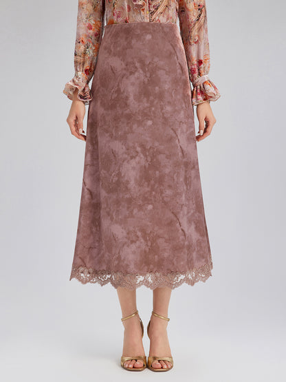 Chestnut Velvet Lace-Trim Fishtail Skirt