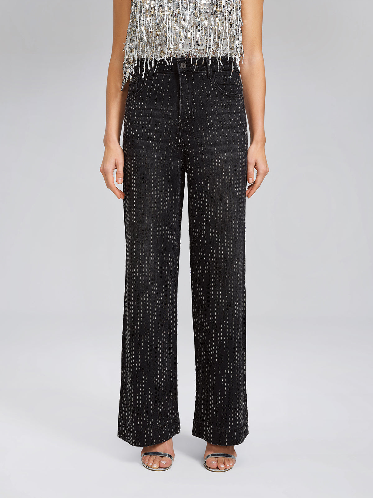 Vertical Stripe Rhinestone Jeans