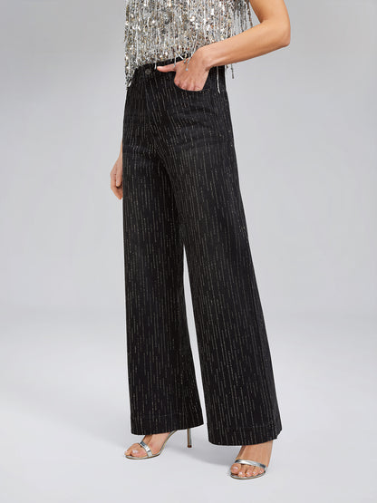 Vertical Stripe Rhinestone Jeans