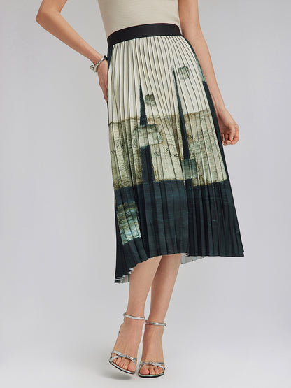 Artfully Pleated Elastic Waist Skirt