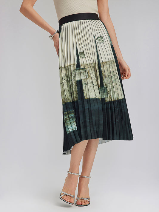 Artfully Pleated Elastic Waist Skirt