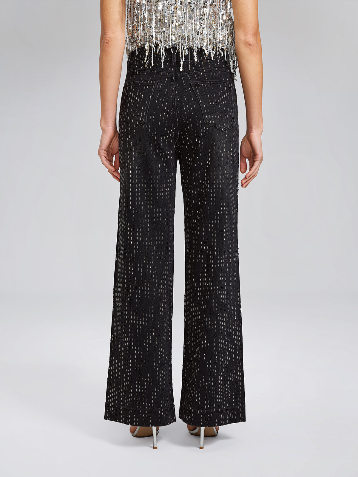 Vertical Stripe Rhinestone Jeans