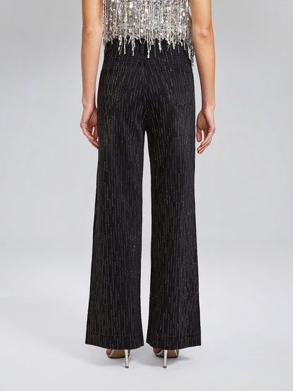 Vertical Stripe Rhinestone Jeans