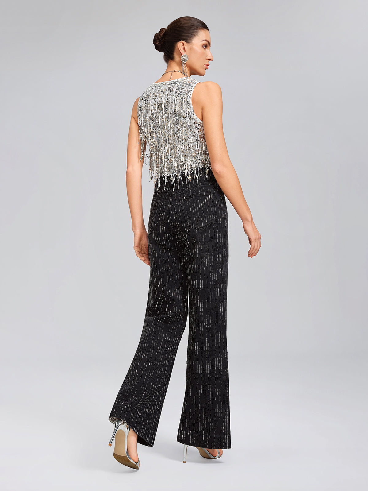 Vertical Stripe Rhinestone Jeans