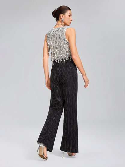 Vertical Stripe Rhinestone Jeans