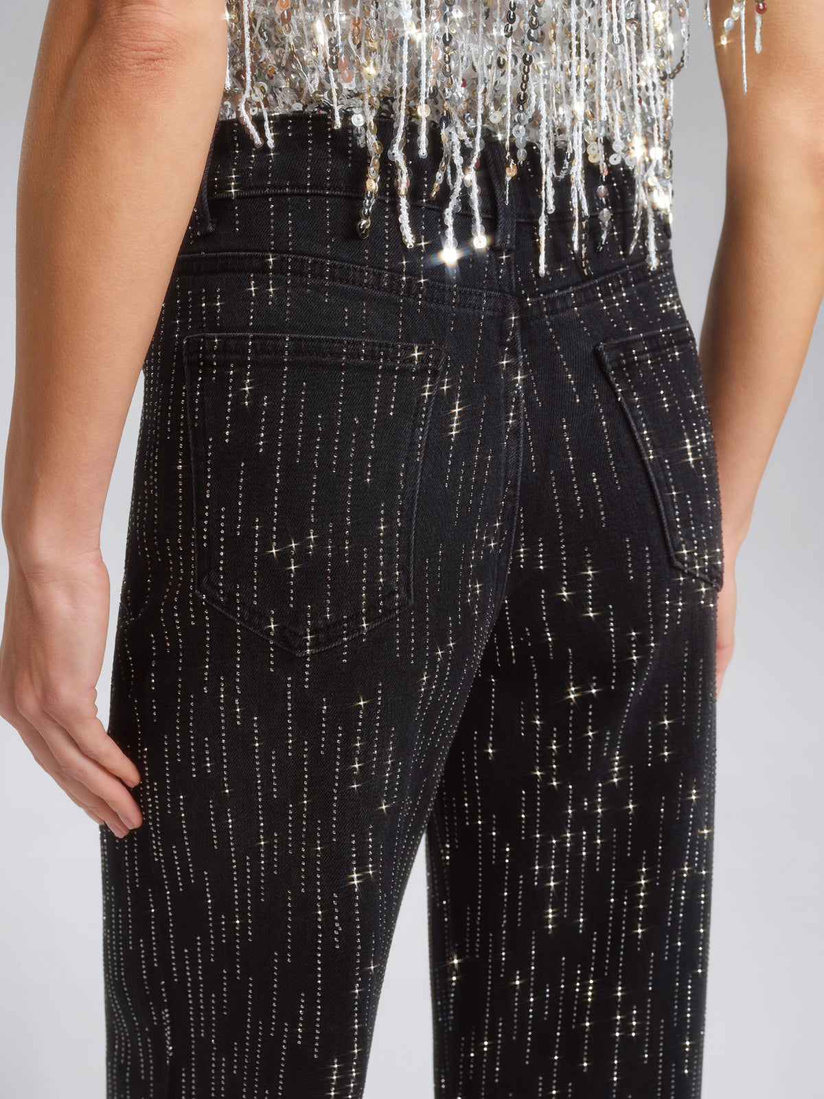 Vertical Stripe Rhinestone Jeans