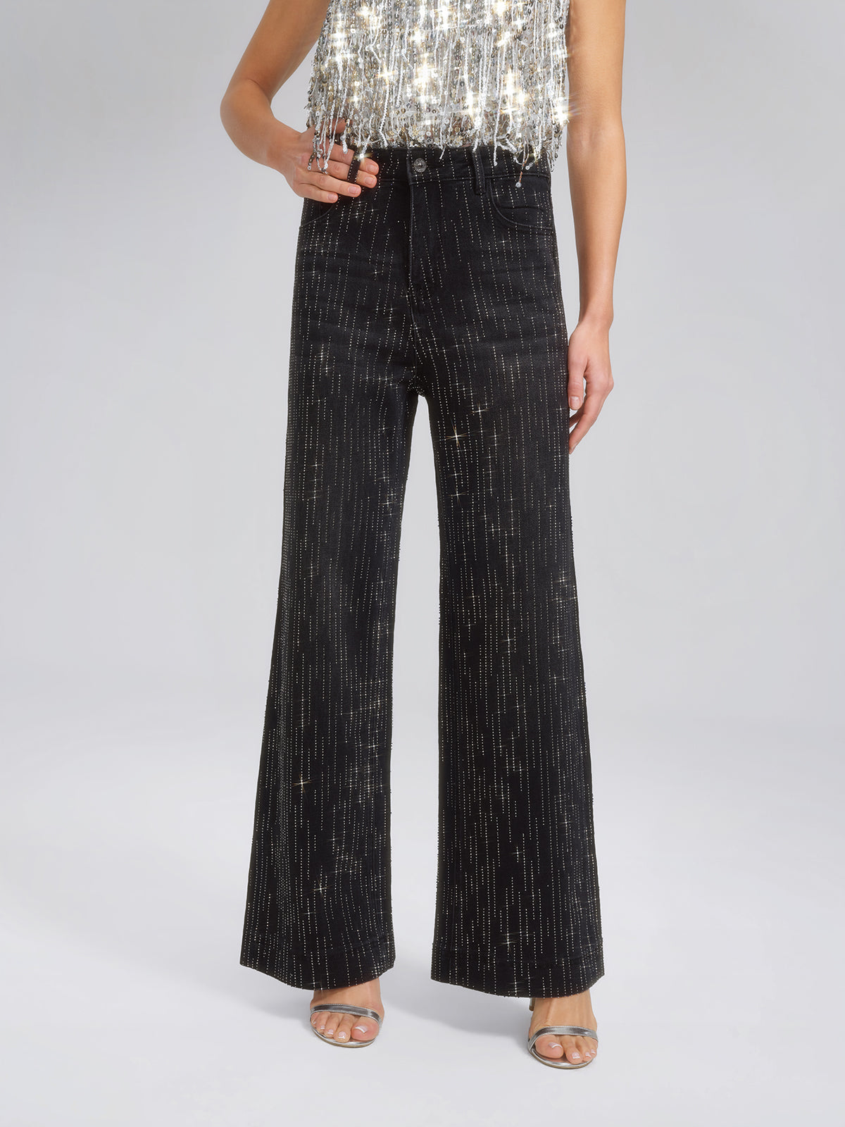 Vertical Stripe Rhinestone Jeans