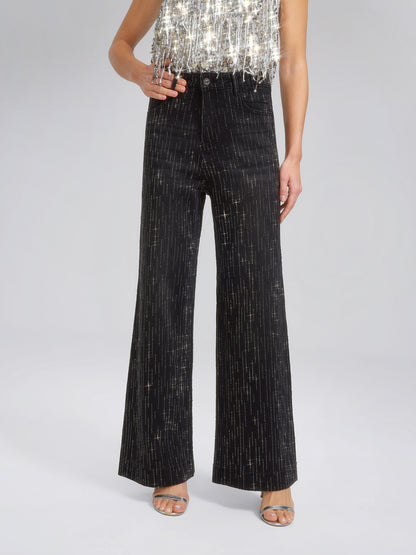 Vertical Stripe Rhinestone Jeans