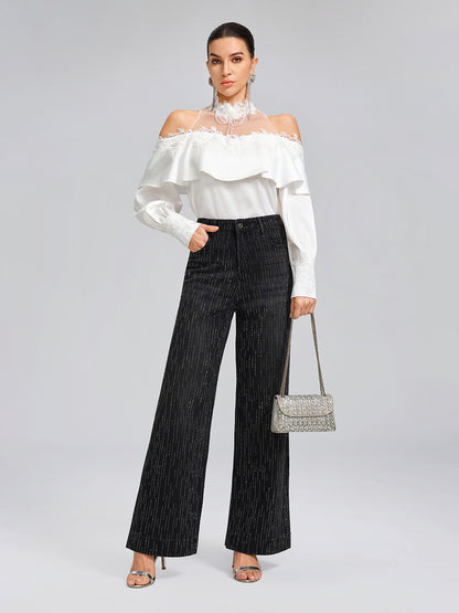 Vertical Stripe Rhinestone Jeans