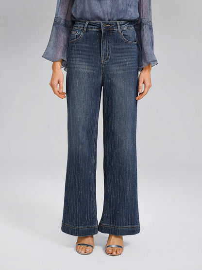 Vertical Stripe Rhinestone Jeans