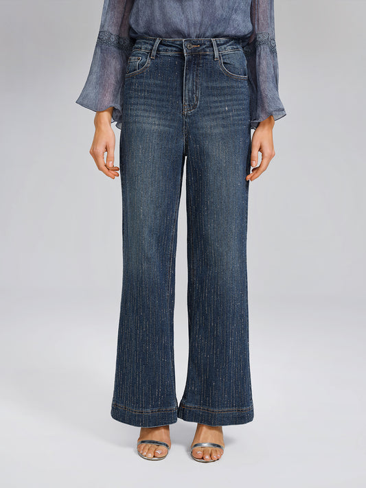Vertical Stripe Rhinestone Jeans