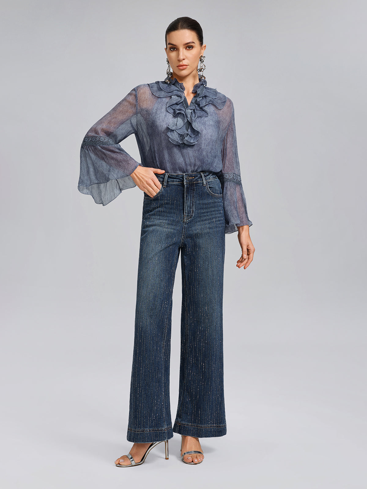 Vertical Stripe Rhinestone Jeans