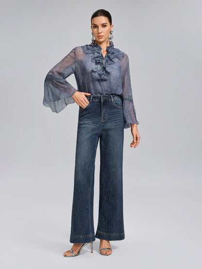 Vertical Stripe Rhinestone Jeans