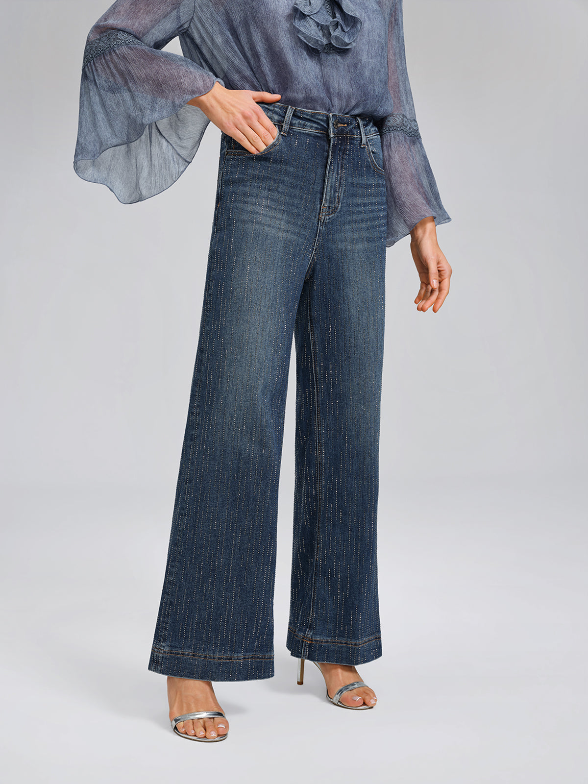 Vertical Stripe Rhinestone Jeans