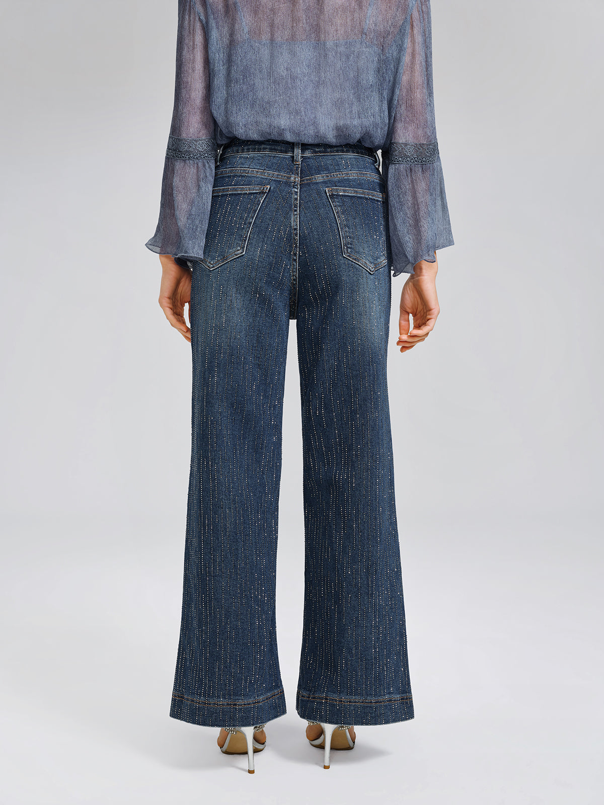 Vertical Stripe Rhinestone Jeans