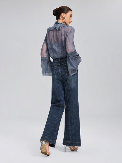 Vertical Stripe Rhinestone Jeans