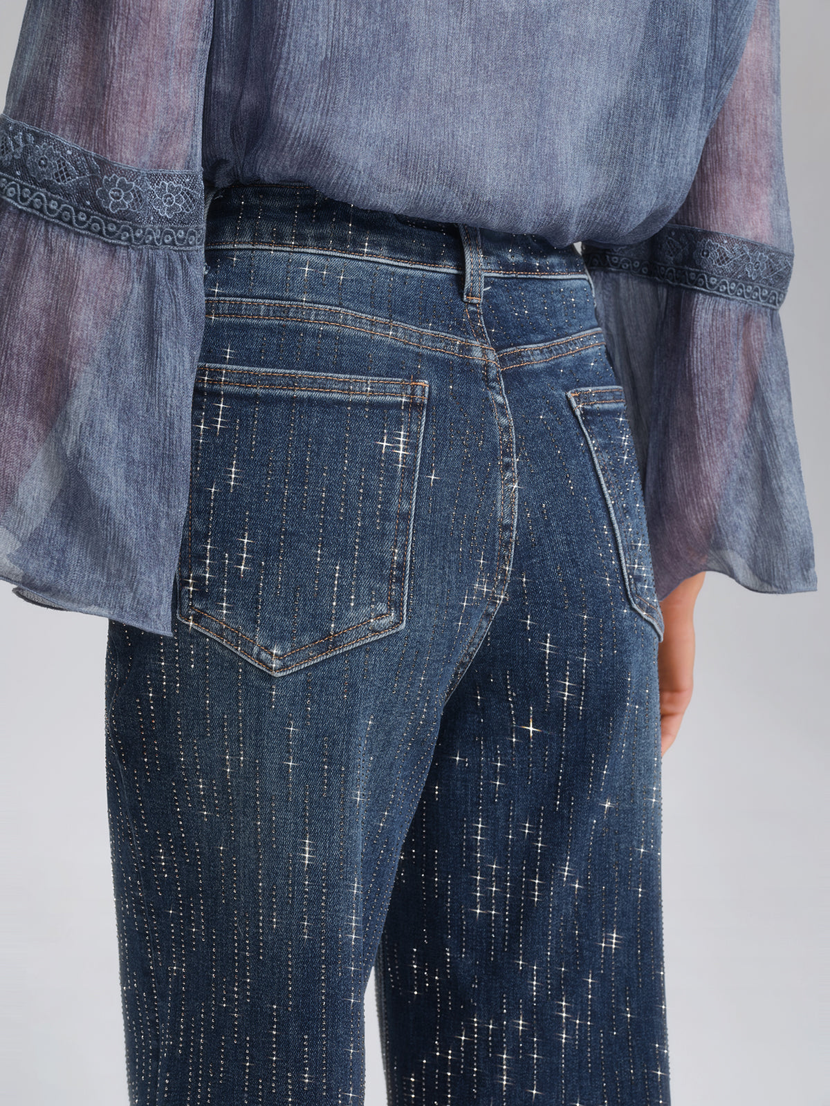 Vertical Stripe Rhinestone Jeans