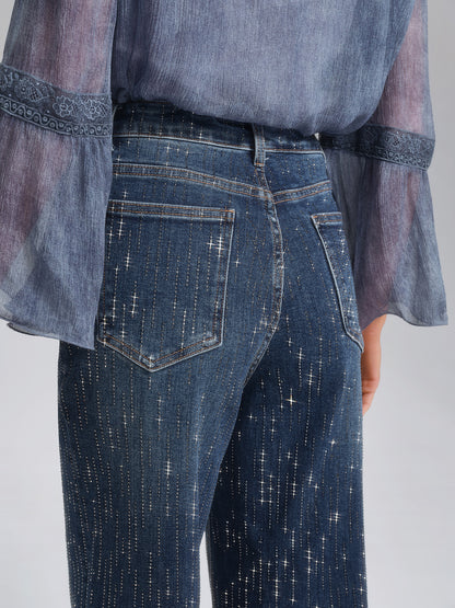 Vertical Stripe Rhinestone Jeans