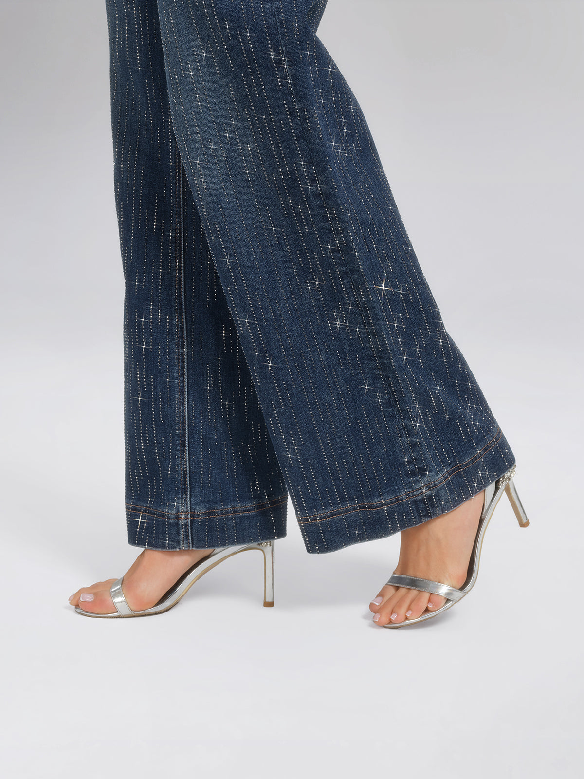 Vertical Stripe Rhinestone Jeans