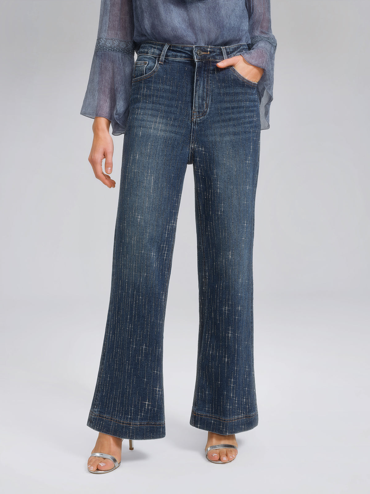 Vertical Stripe Rhinestone Jeans
