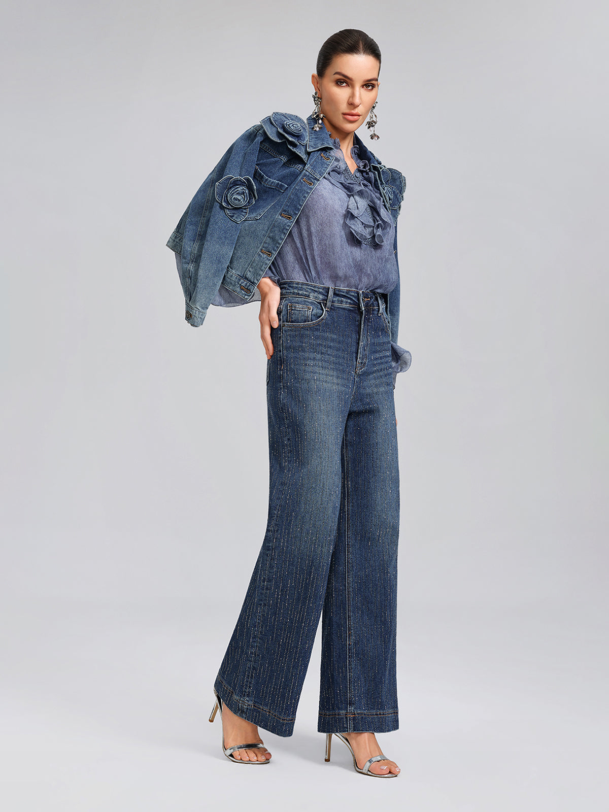 Vertical Stripe Rhinestone Jeans