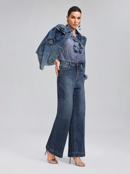 Vertical Stripe Rhinestone Jeans