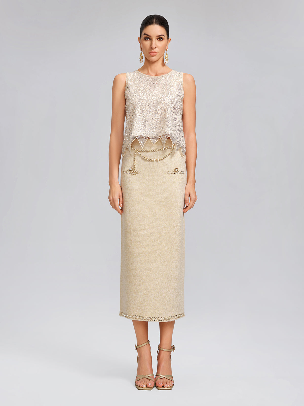 Triangle Hem Sequin Beaded Vest