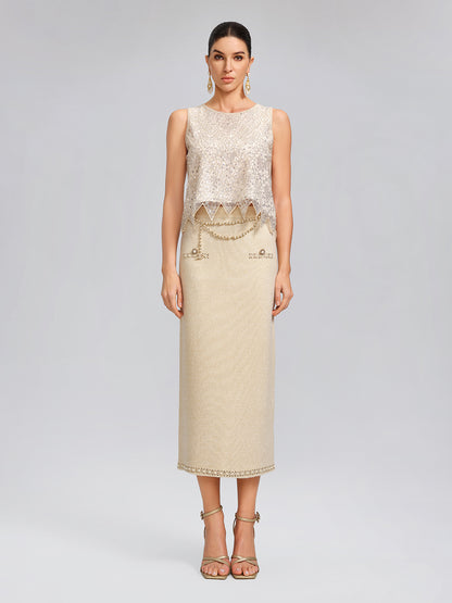 Triangle Hem Sequin Beaded Vest